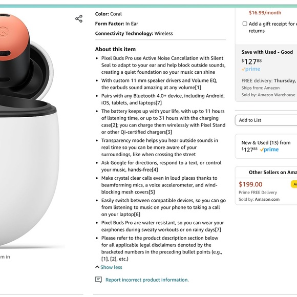Google Pixel Buds Pro in Coral -Active Noise Canceling- Multipoint Connectivity - Picture 8 of 8